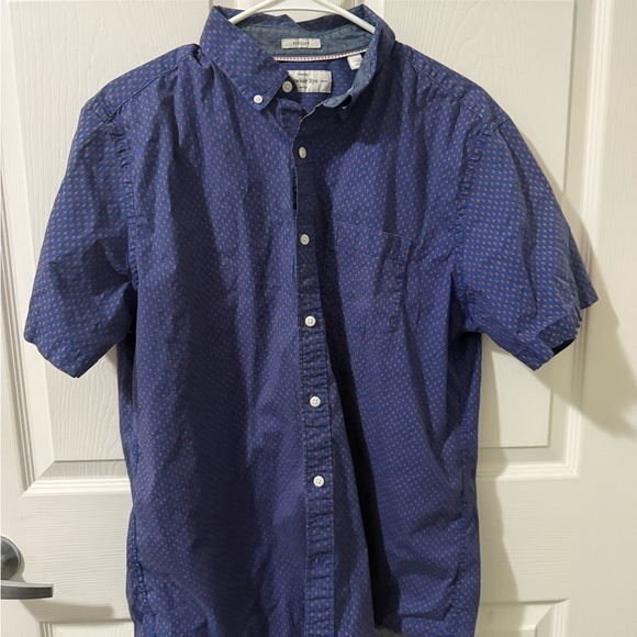 Hawker Rye Men’s Short Sleeve Button Down Shirt Navy Geometric Print Size L Tall - Picture 1 of 3